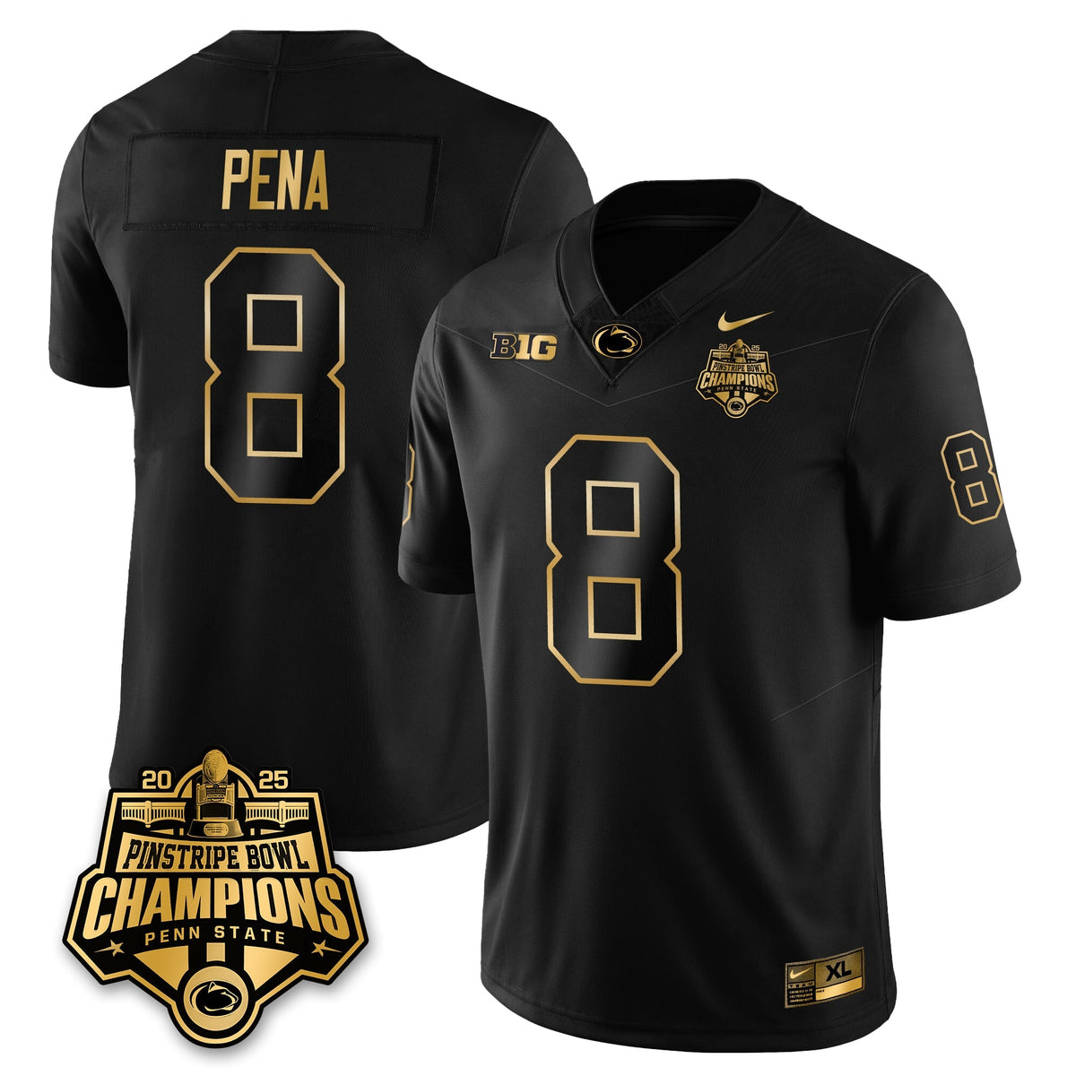 PSU Football 2025 Pinstripe Bowl Champions Gold Jersey - Stitched