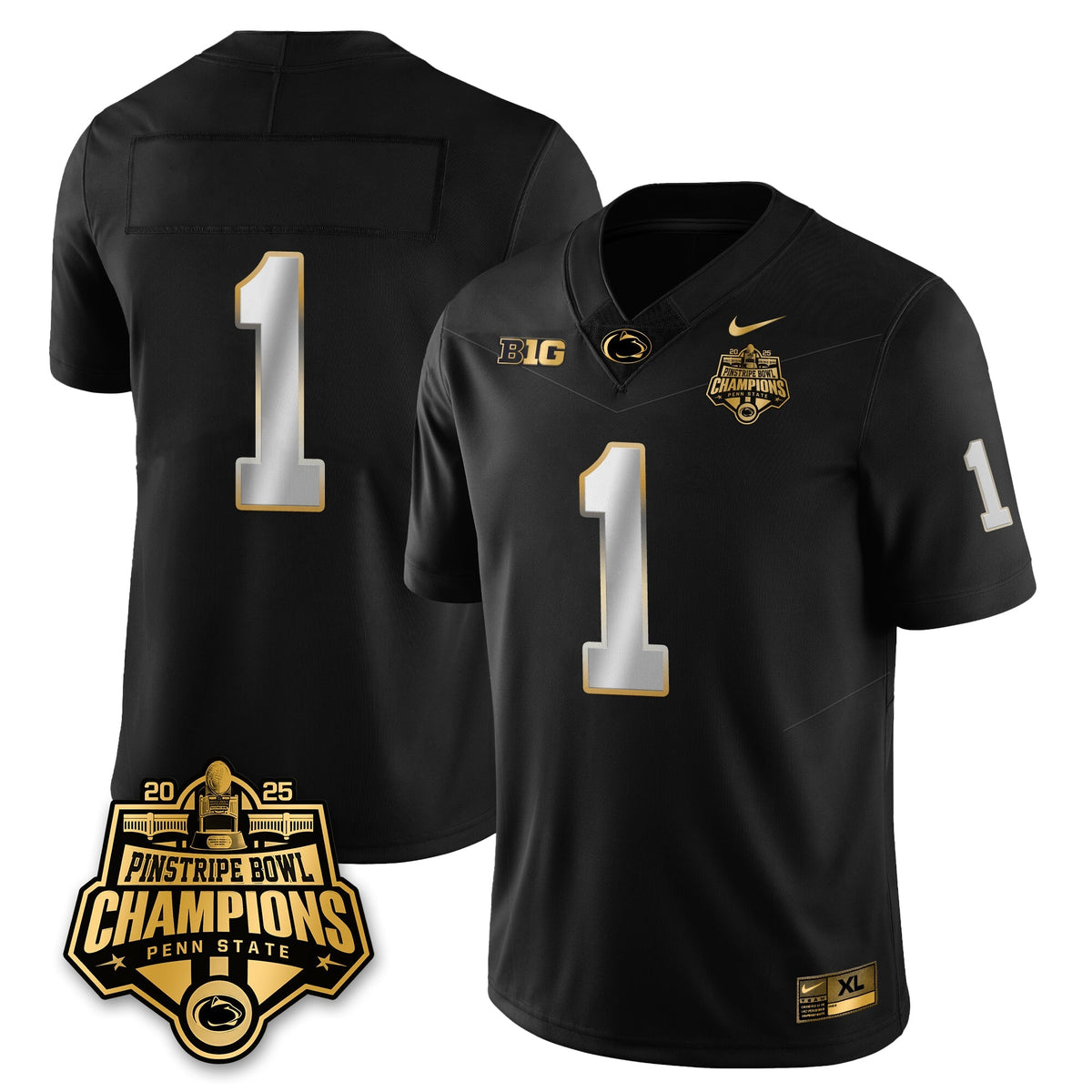 PSU Football 2025 Pinstripe Bowl Champions Gold Jersey - Stitched