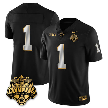PSU Football 2025 Pinstripe Bowl Champions Gold Jersey - Stitched