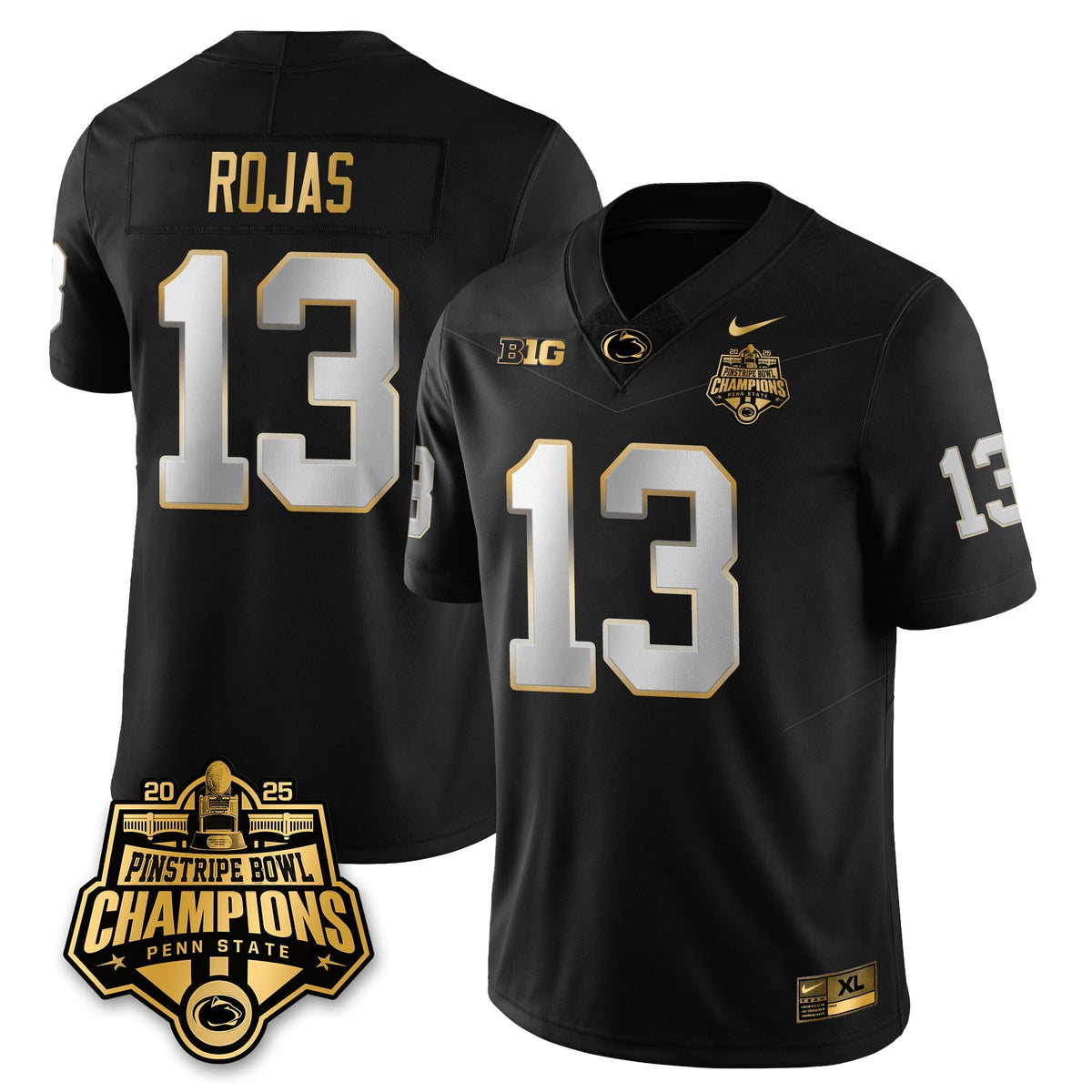 PSU Football 2025 Pinstripe Bowl Champions Gold Jersey - Stitched