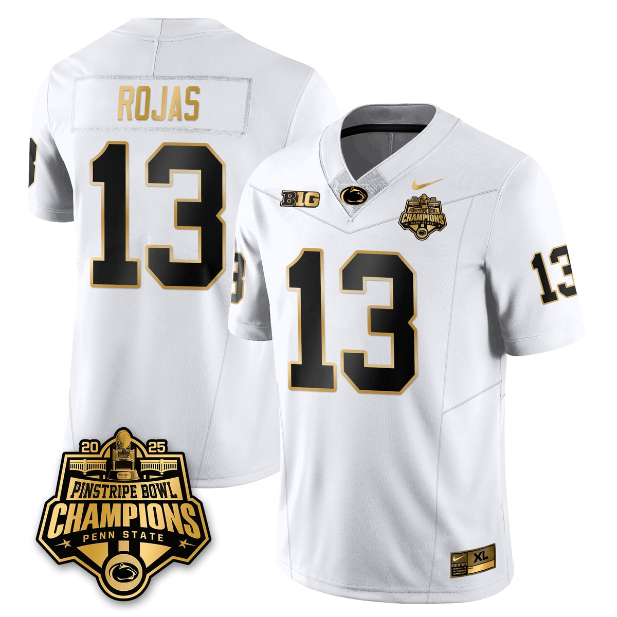 PSU Football 2025 Pinstripe Bowl Champions Gold Jersey - Stitched