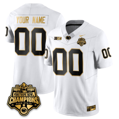 PSU Football 2025 Pinstripe Bowl Champions Gold Jersey - Stitched