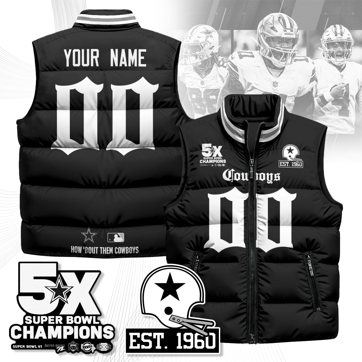 Custom DAL Gothic 5-Time Champions Unisex Puffer Vest