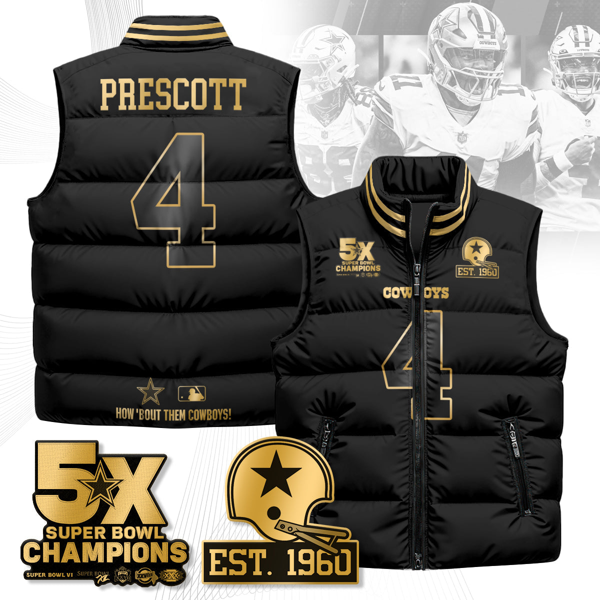 DAL 5-Time Champions Gold Unisex Puffer Vest