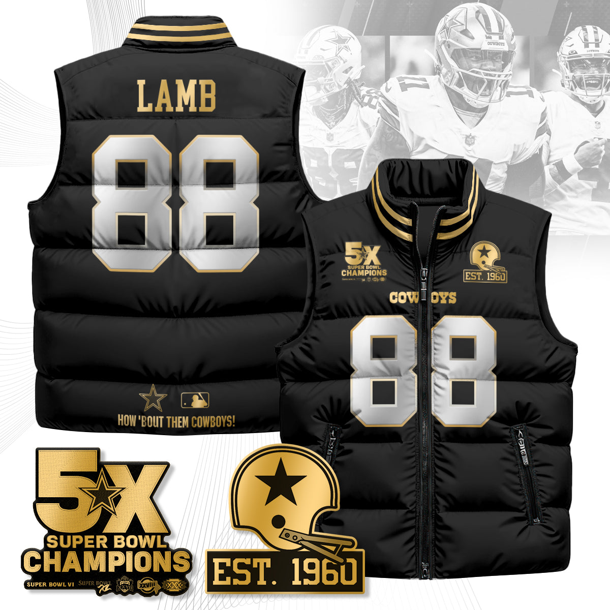 DAL 5-Time Champions Gold Unisex Puffer Vest