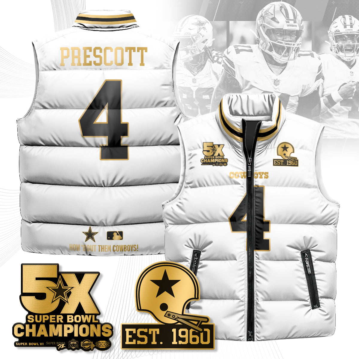 DAL 5-Time Champions Gold Unisex Puffer Vest