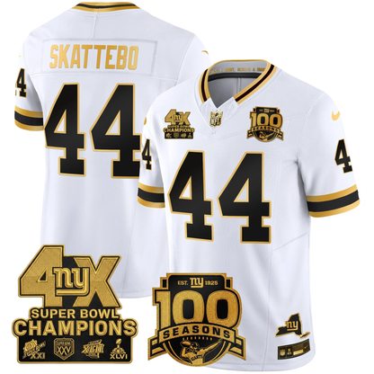NYG 4X Champions & 100th Season Patch Vapor Limited Gold Jersey - Stitched-NQD