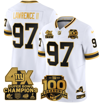 NYG 4X Champions & 100th Season Patch Vapor Limited Gold Jersey - Stitched-NQD
