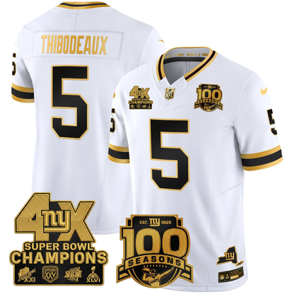 NYG 4X Champions & 100th Season Patch Vapor Limited Gold Jersey - Stitched-NQD