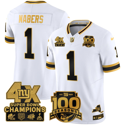 NYG 4X Champions & 100th Season Patch Vapor Limited Gold Jersey - Stitched-NQD