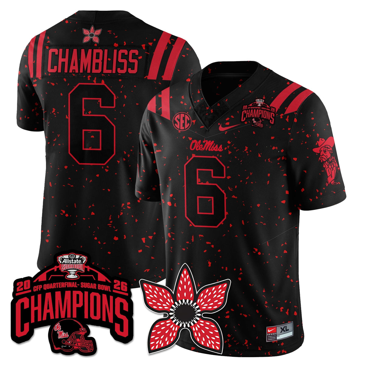 Ole Miss Football Stranger Things Vapor Limited Jersey - Allstate Sugar Bowl Champions - Stitched