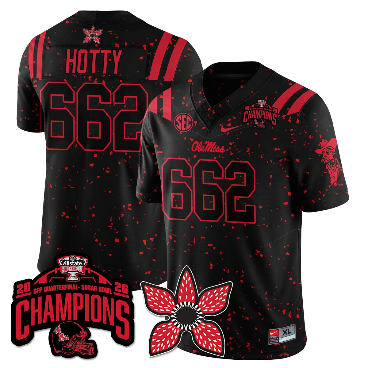 Ole Miss Football Stranger Things Vapor Limited Jersey - Allstate Sugar Bowl Champions - Stitched
