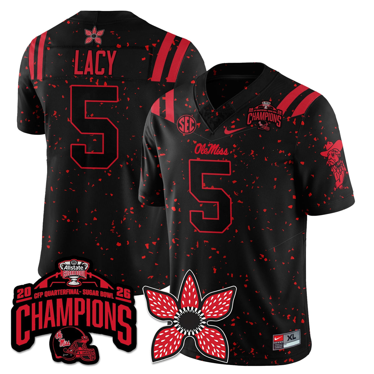 Ole Miss Football Stranger Things Vapor Limited Jersey - Allstate Sugar Bowl Champions - Stitched