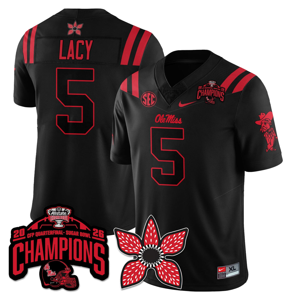 Ole Miss Football Stranger Things Vapor Limited Jersey - Allstate Sugar Bowl Champions - Stitched