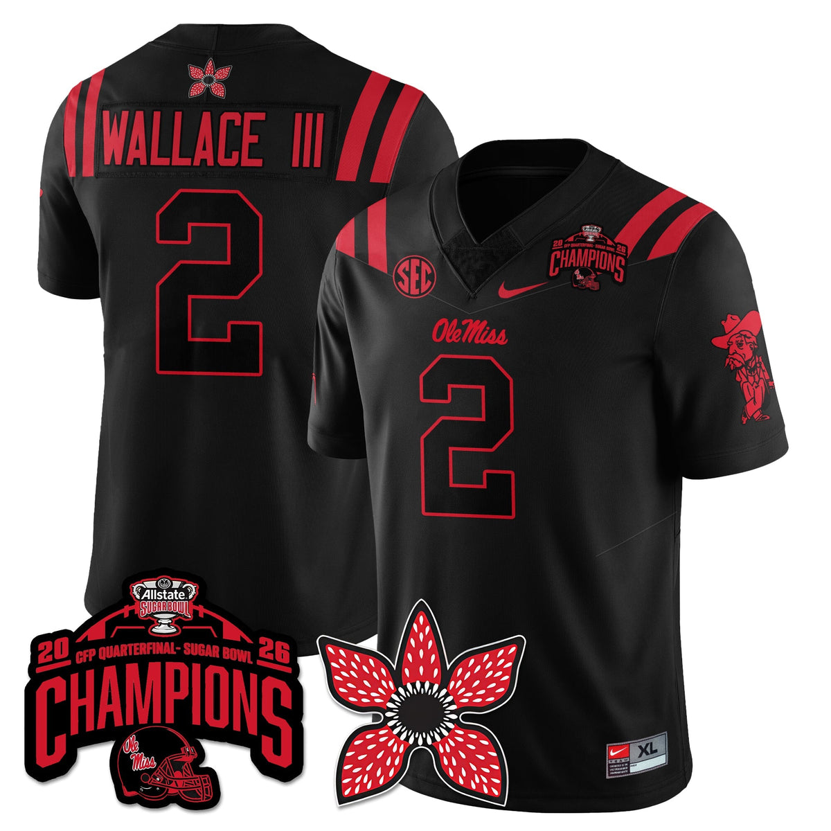 Ole Miss Football Stranger Things Vapor Limited Jersey - Allstate Sugar Bowl Champions - Stitched