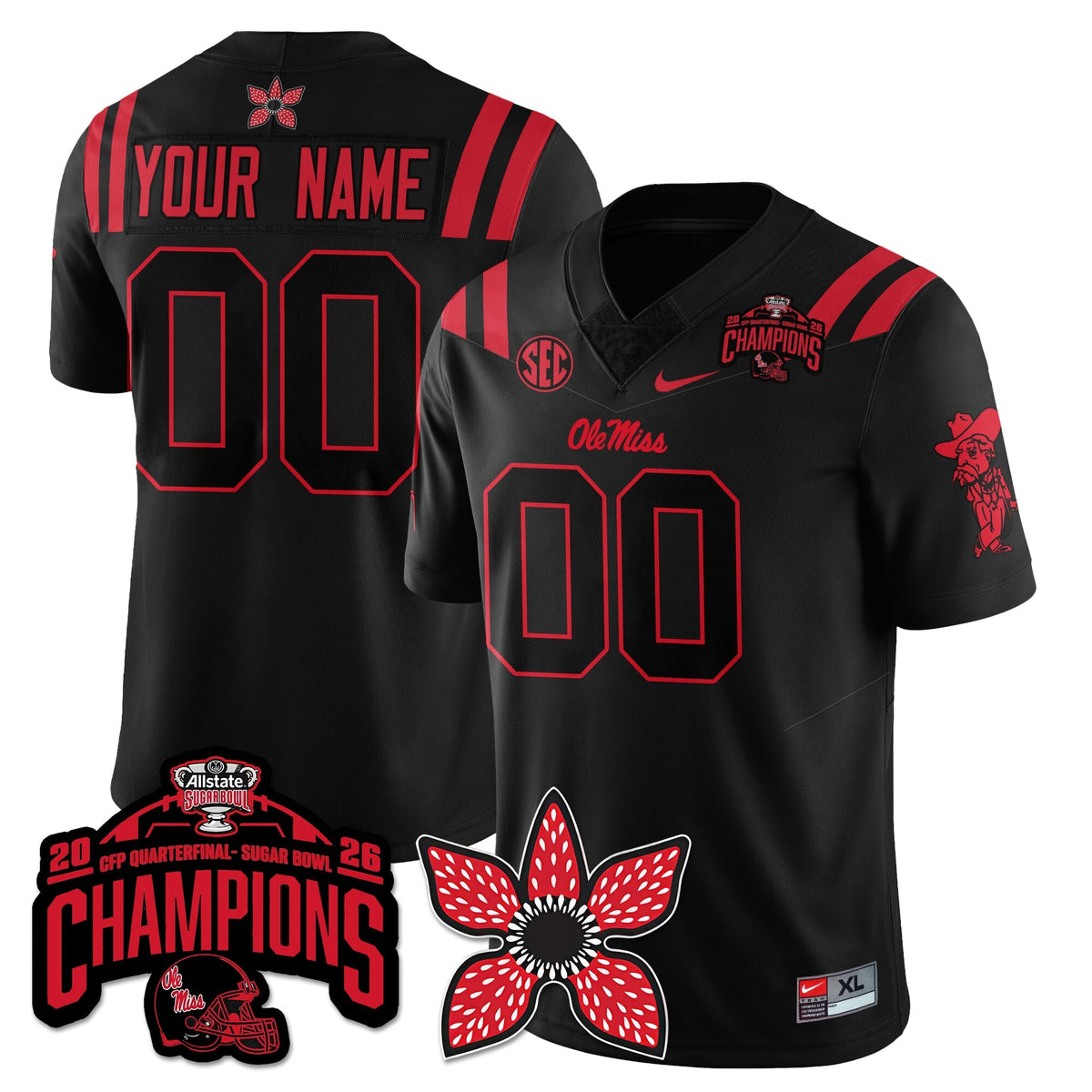 Ole Miss Football Stranger Things Vapor Limited Jersey - Allstate Sugar Bowl Champions - Stitched