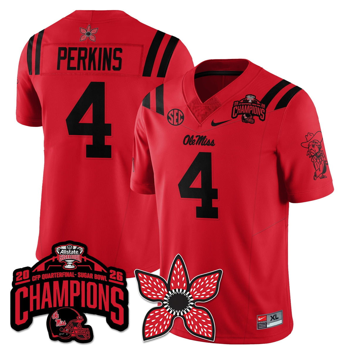 Ole Miss Football Stranger Things Vapor Limited Jersey - Allstate Sugar Bowl Champions - Stitched