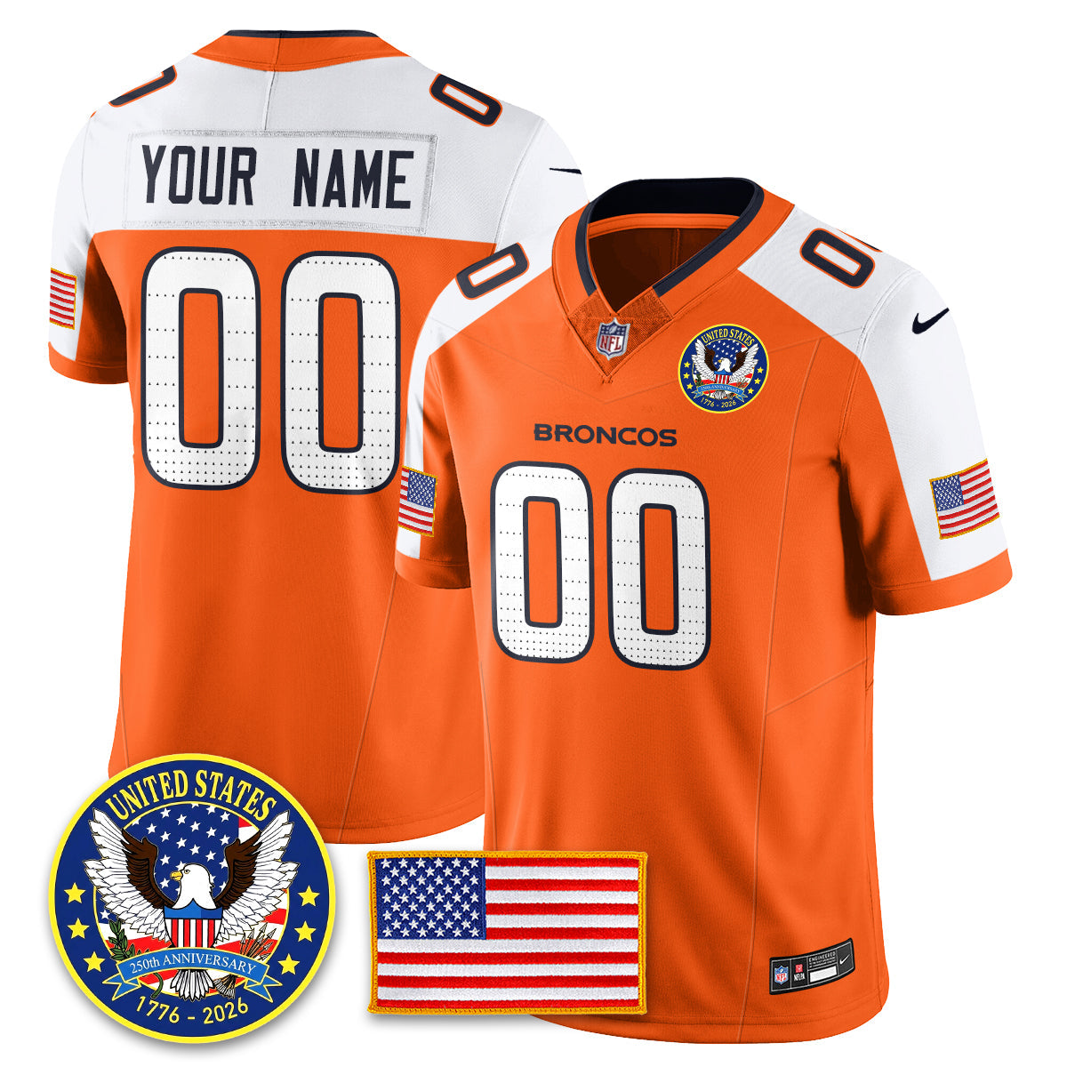 Custom DEN "United States 250th Anniversary Patch" Vapor Limited Jersey - Stitched