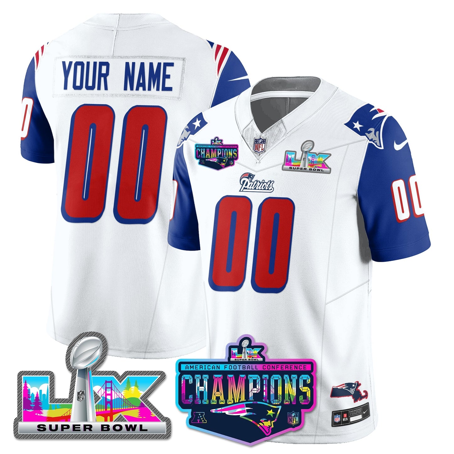 Custom NE 1996 Throwback Limited Vapor Jersey - 2025 AFC Champions Limited Patch - All Stitched