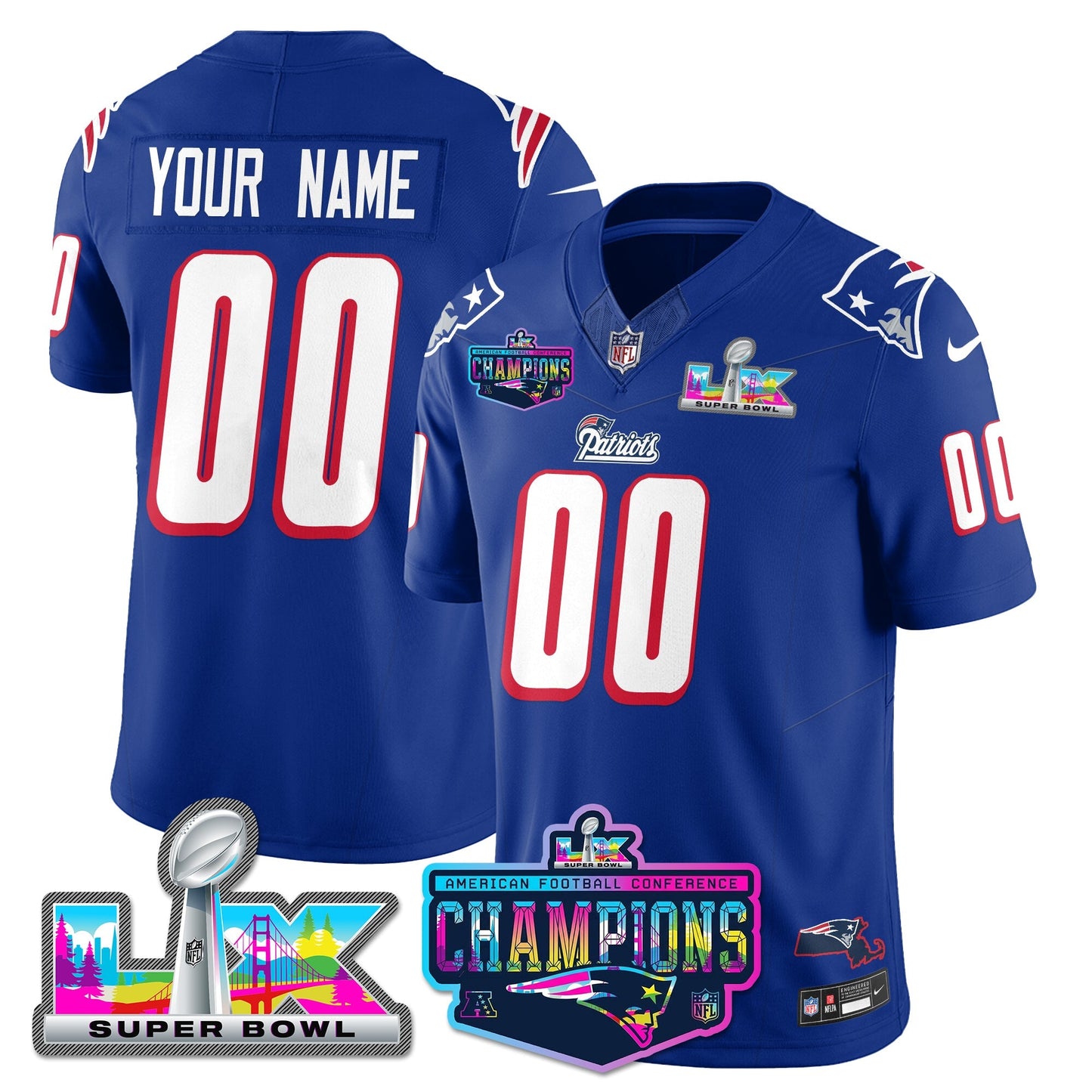 Custom NE 1996 Throwback Limited Vapor Jersey - 2025 AFC Champions Limited Patch - All Stitched