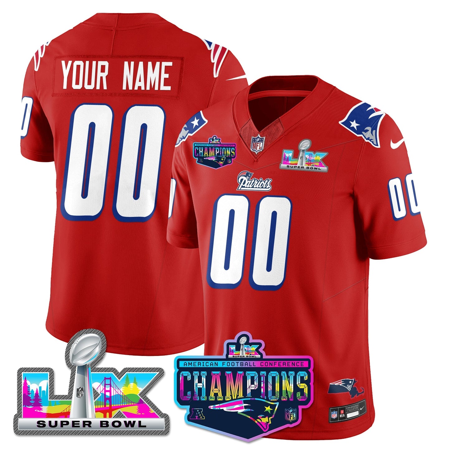 Custom NE 1996 Throwback Limited Vapor Jersey - 2025 AFC Champions Limited Patch - All Stitched