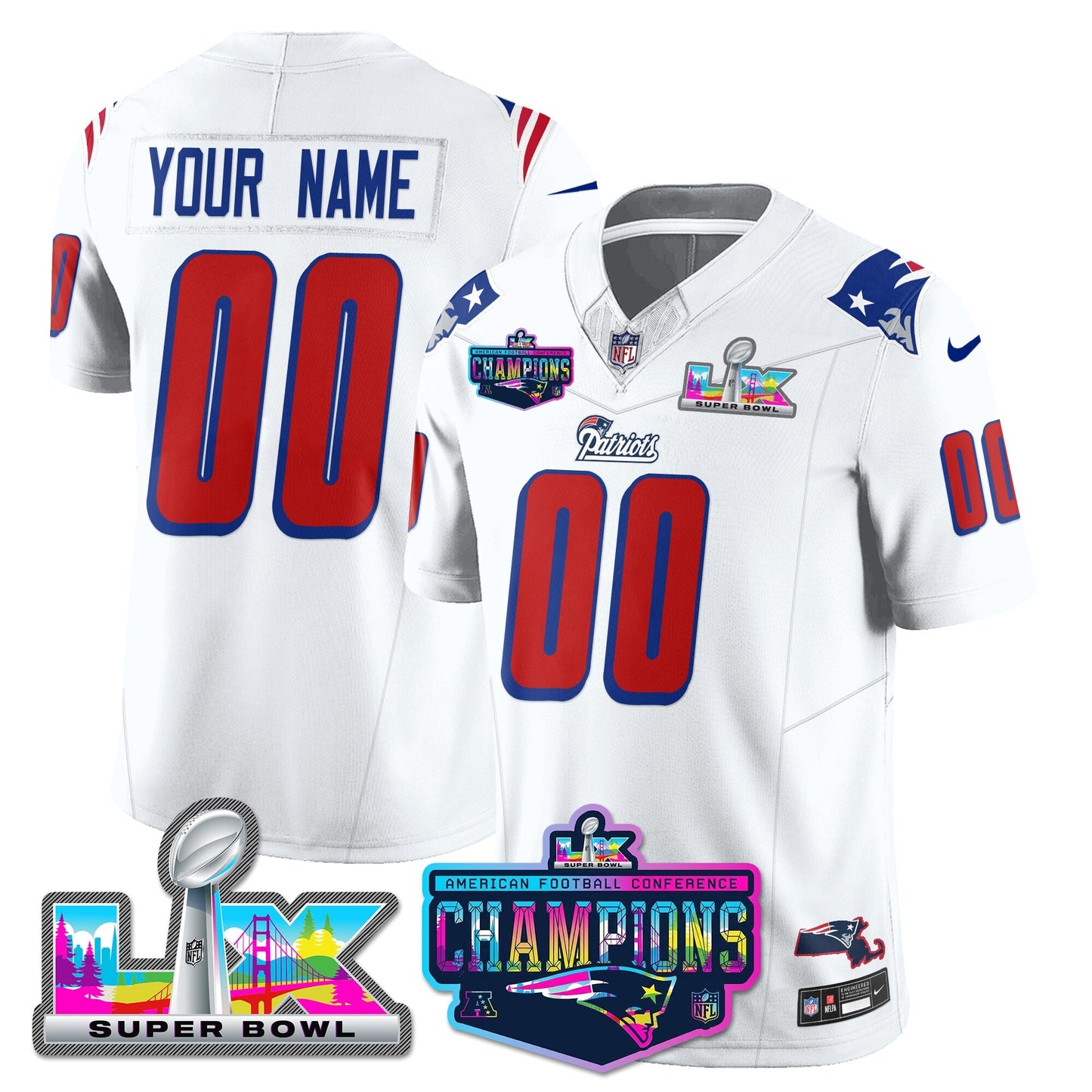 Custom NE 1996 Throwback Limited Vapor Jersey - 2025 AFC Champions Limited Patch - All Stitched