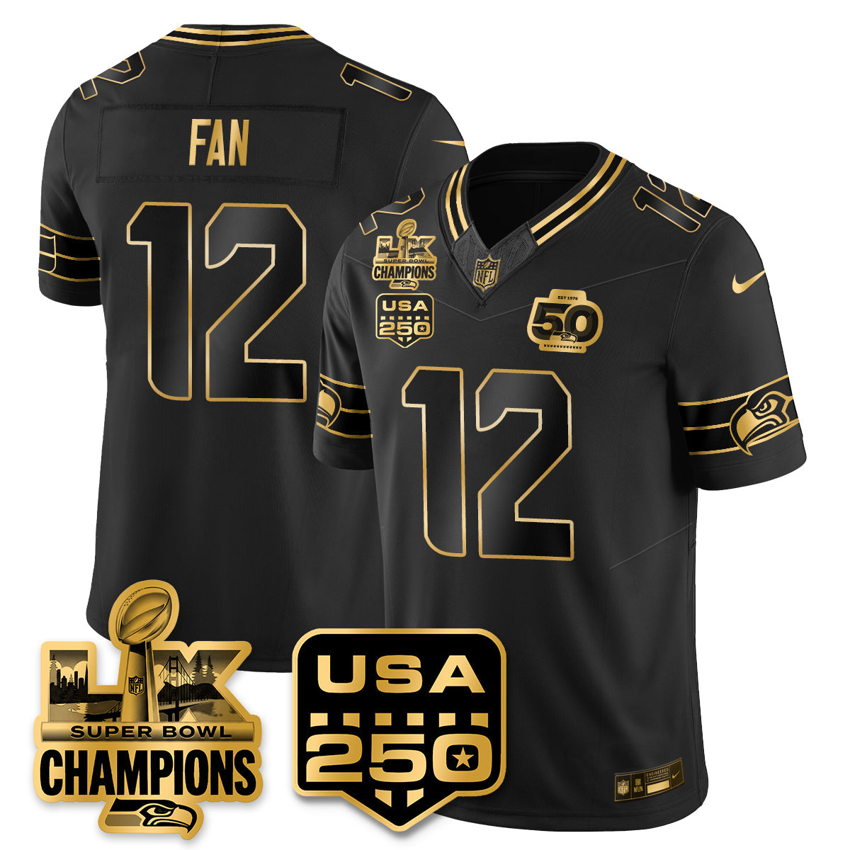 SEA S.Bowl LX & 50th Patch Champions Vapor Limited Jersey - Stitched -DMQ