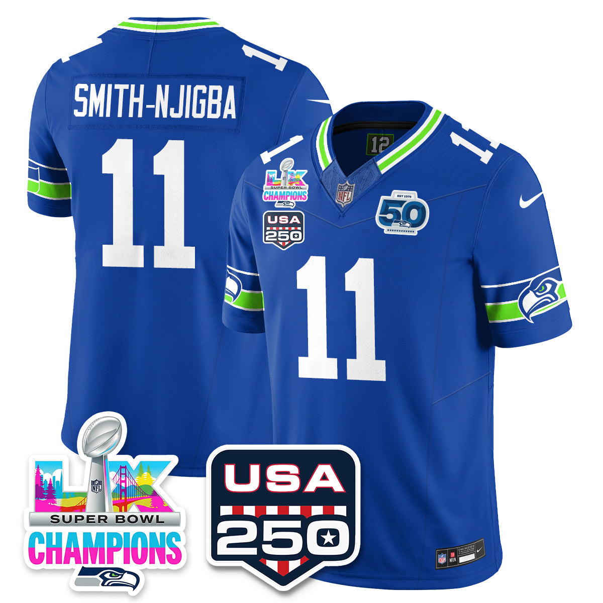 SEA SBLX Champs & US 250th Patch Vapor Limited Jersey - Stitched