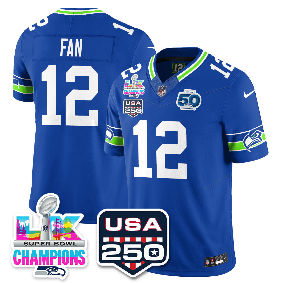 SEA Super Bowl LX Champions Jersey - Stitched N1