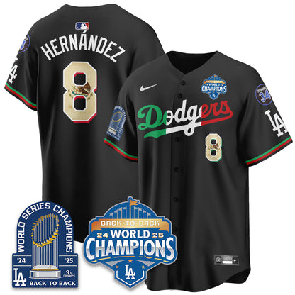 LAD Black Flag Mexico World Series Champions Jersey - 9x Champs - All Stitched