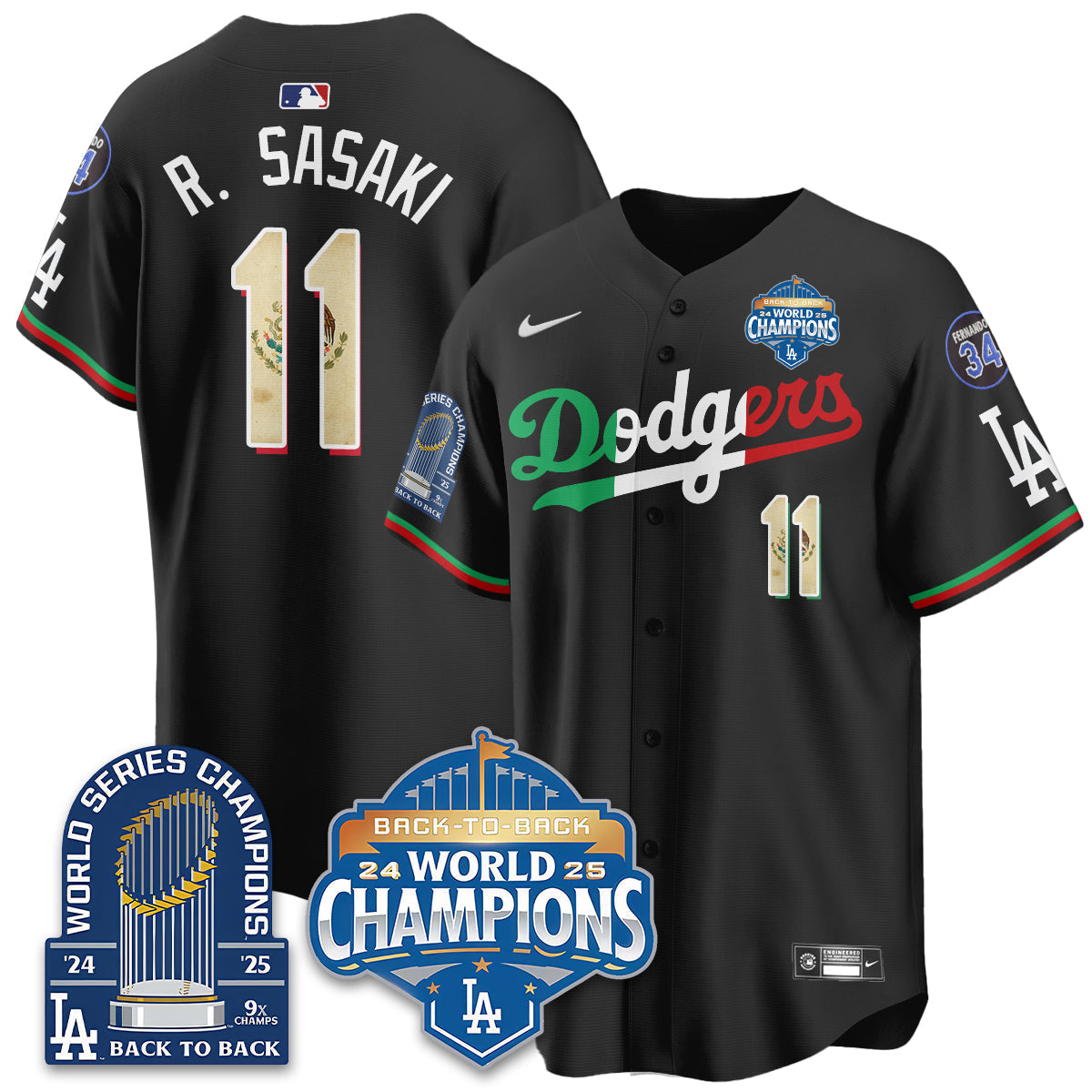 LAD Mexico World Series Champions Jersey - 9x Champs - Stitched