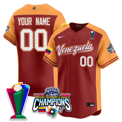 Custom Venezuela Baseball 2026 World Baseball Classic Champions Limited Jersey V2 - Stitched