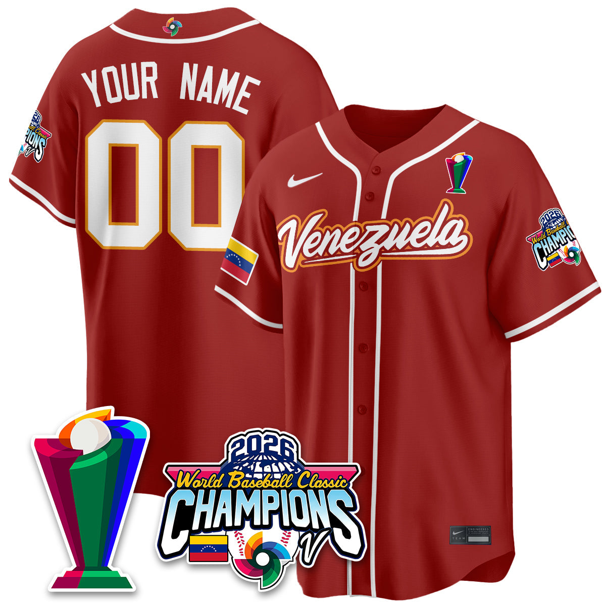 Custom Venezuela Baseball 2026 World Baseball Classic Champions Limited Jersey V2 - Stitched