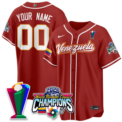 Custom Venezuela Baseball 2026 World Baseball Classic Champions Limited Jersey V2 - Stitched