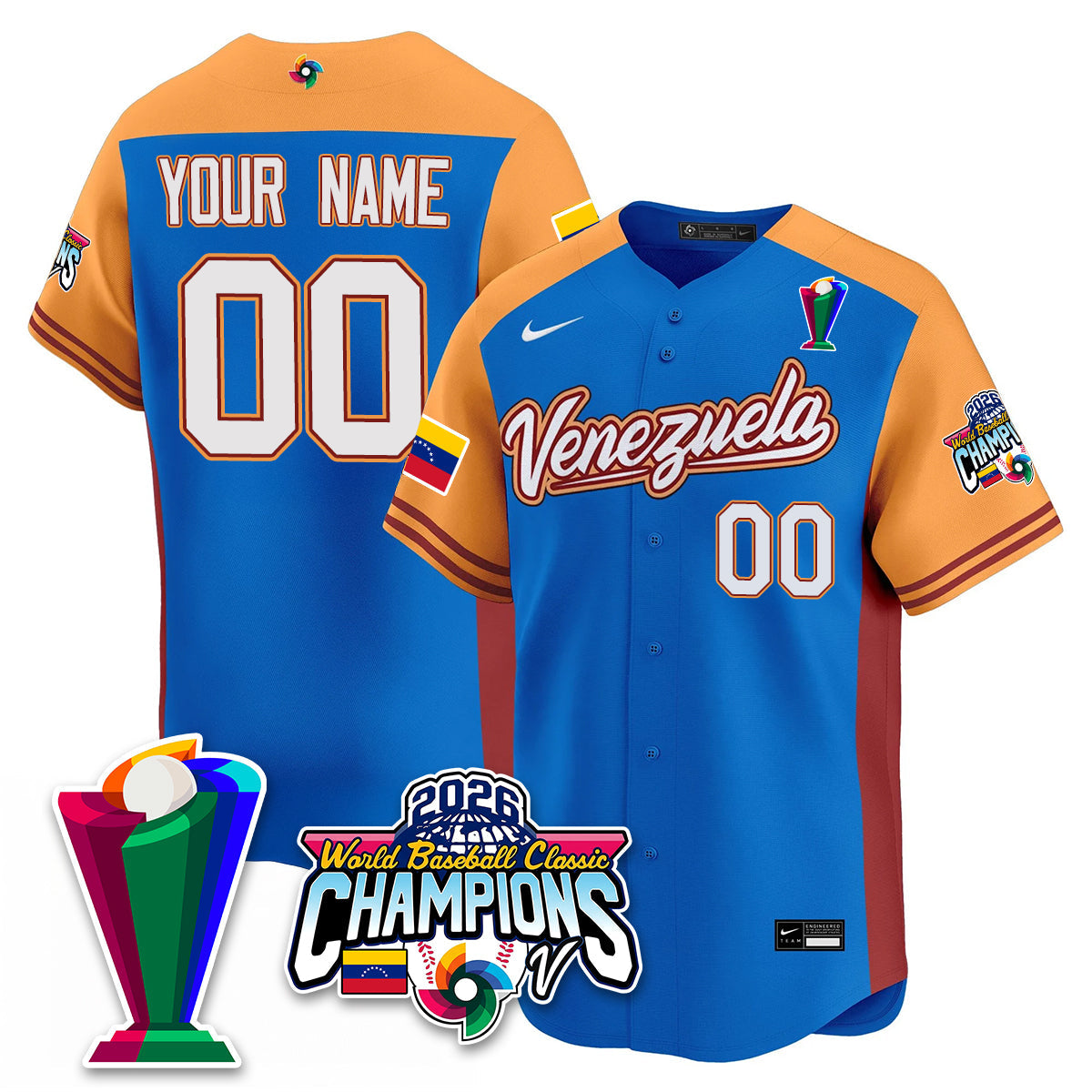 Custom Venezuela Baseball 2026 World Baseball Classic Champions Limited Jersey V2 - Stitched