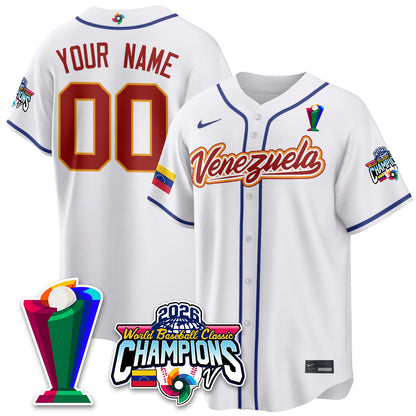 Custom Venezuela Baseball 2026 World Baseball Classic Champions Limited Jersey V2 - Stitched