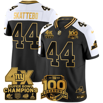 NYG 4X Champions & 100th Season Patch Vapor Limited Gold Jersey - Stitched-NQD