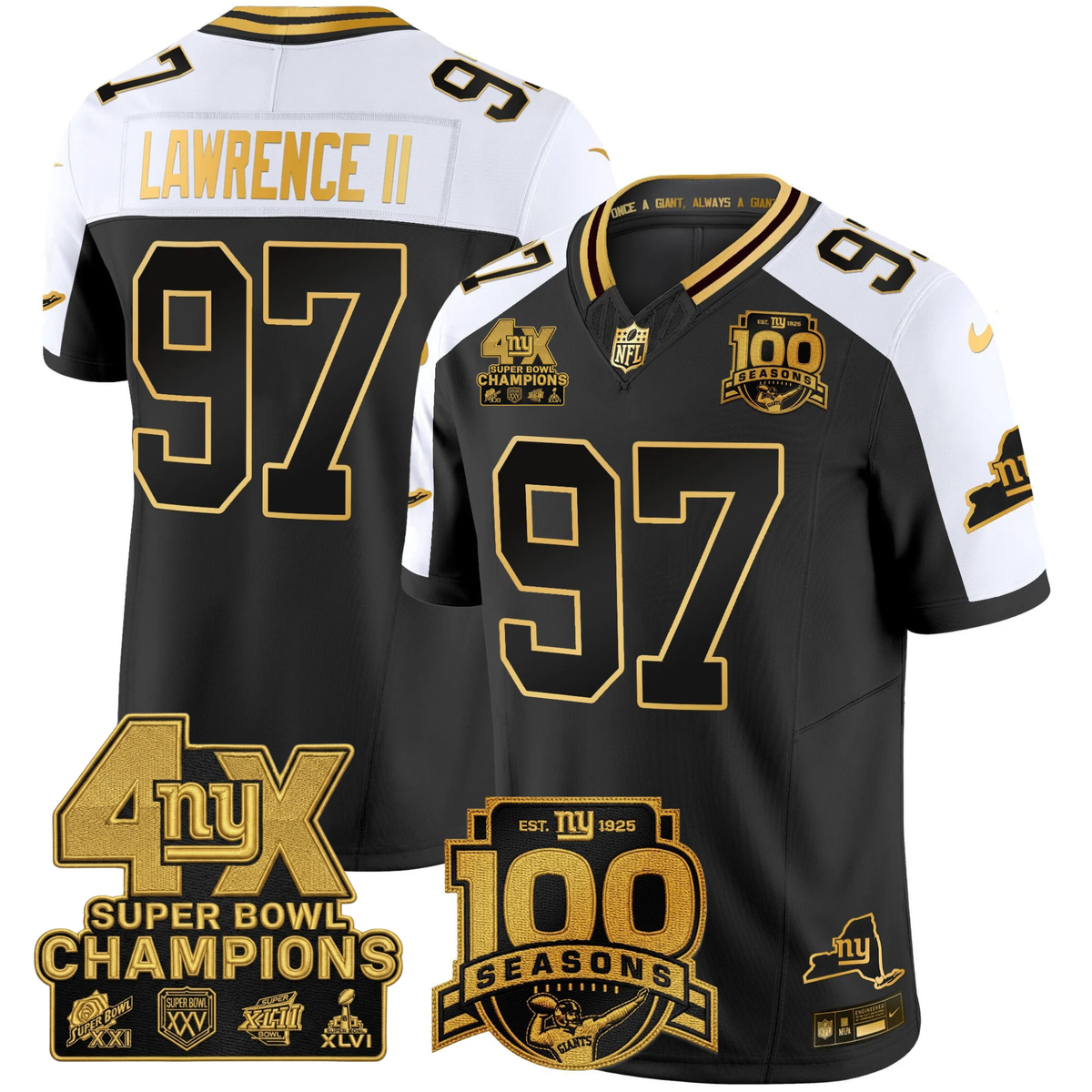 NYG 4X Champions & 100th Season Patch Vapor Limited Gold Jersey - Stitched-NQD
