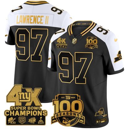 NYG 4X Champions & 100th Season Patch Vapor Limited Gold Jersey - Stitched-NQD