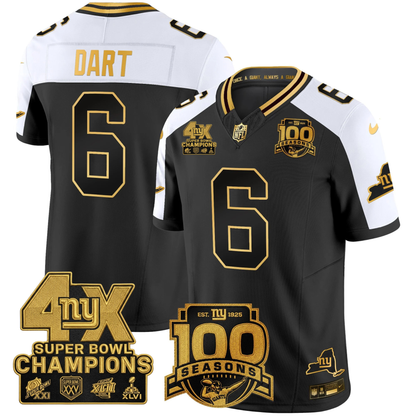 NYG 4X Champions & 100th Season Patch Vapor Limited Gold Jersey - Stitched-NQD