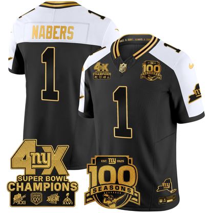 NYG 4X Champions & 100th Season Patch Vapor Limited Gold Jersey - Stitched-NQD