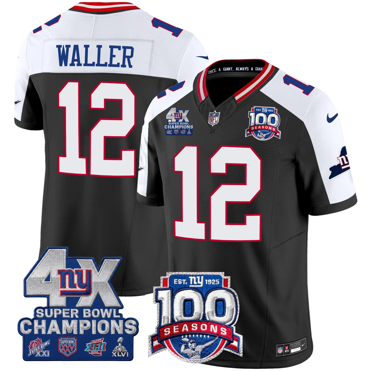 NYG 4X Champions & 100th Season Patch Vapor Limited Gold Jersey - Stitched-NQD