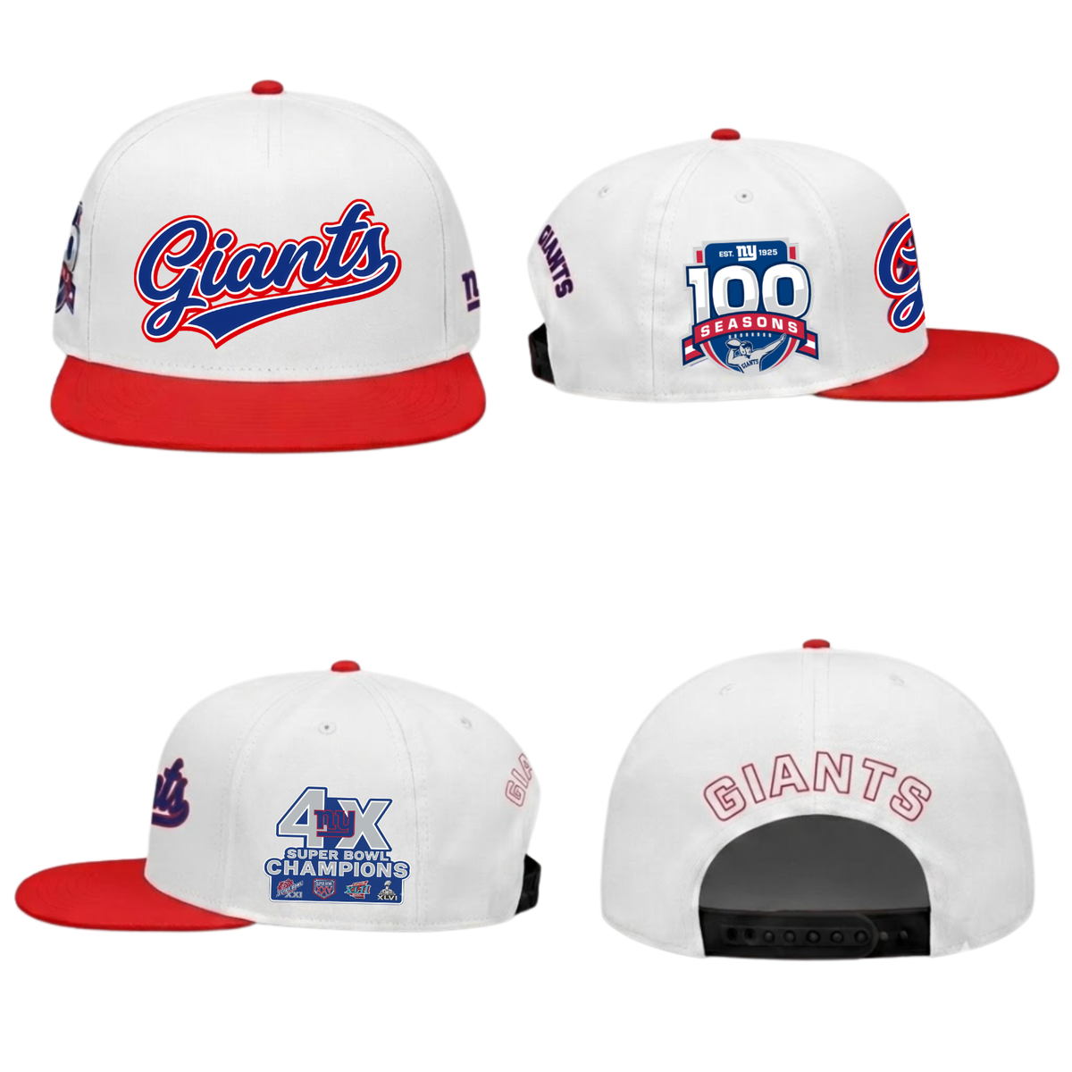 NYG 4X Champs & 100 Anniversary Snapback Cap - Printed