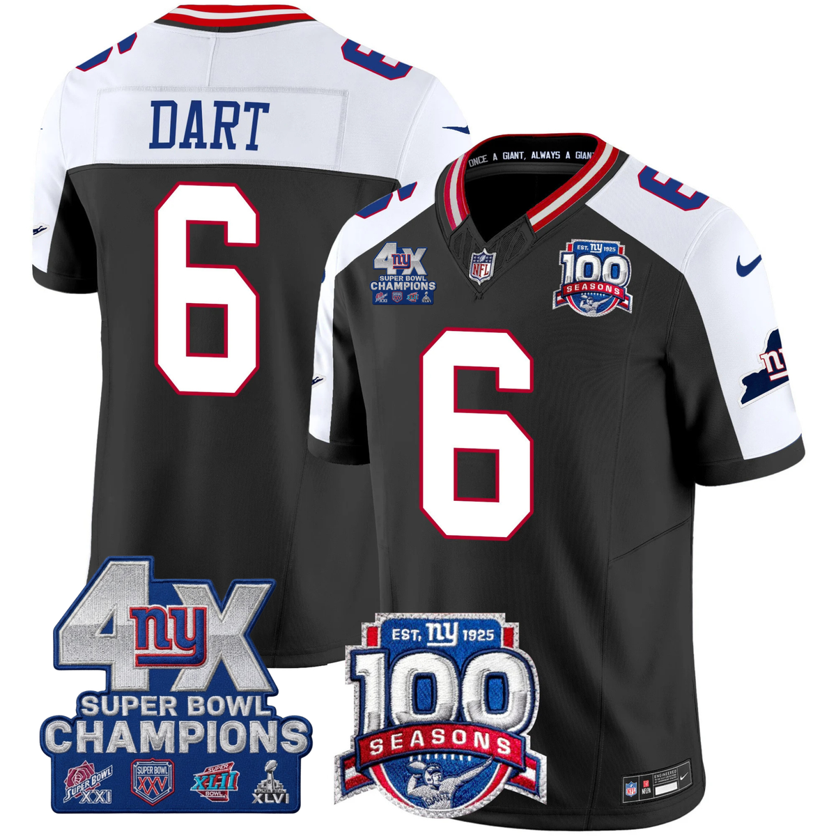 NYG 4X Champions & 100th Season Patch Vapor Limited Gold Jersey - Stitched-NQD