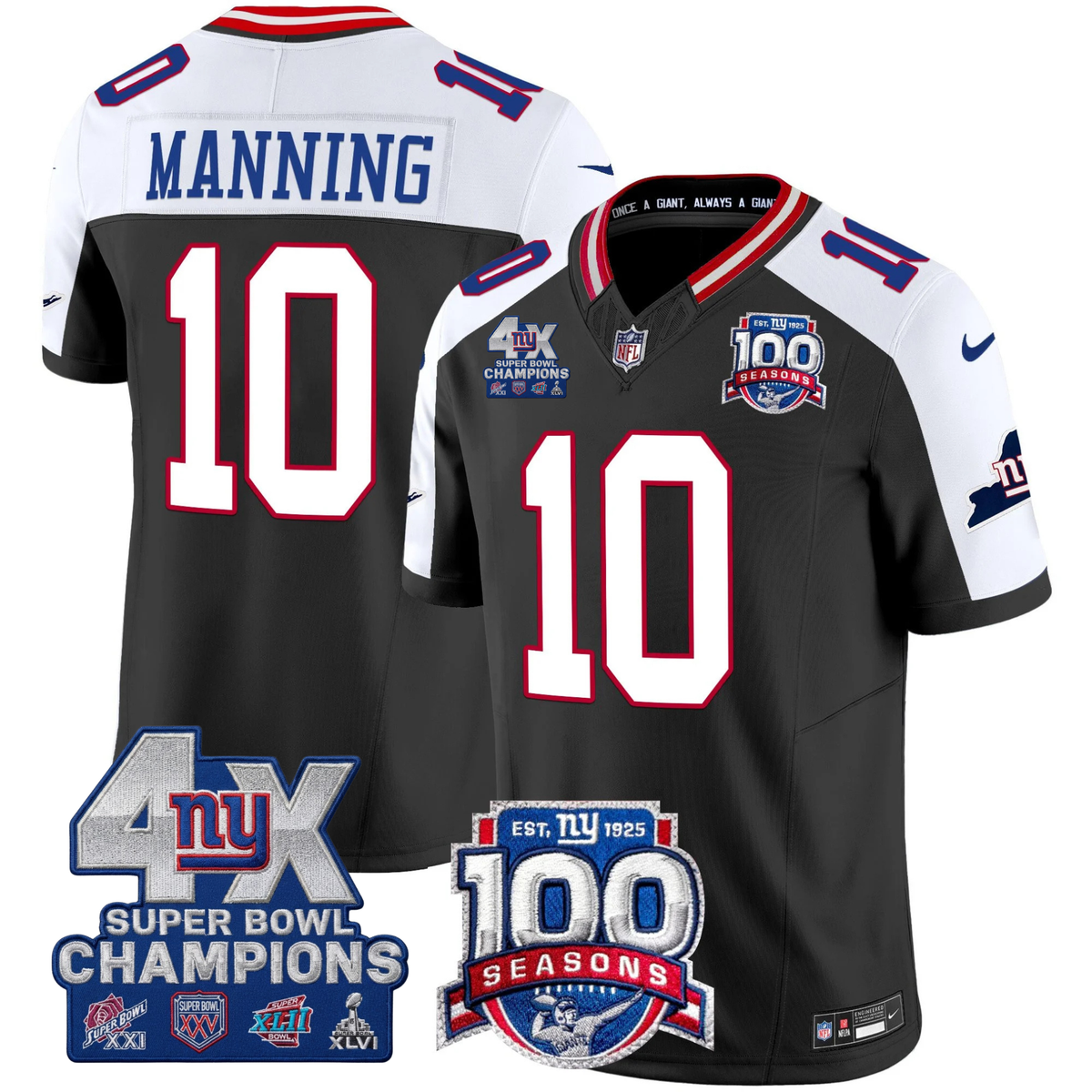 NYG 4X Champions & 100th Season Patch Vapor Limited Jersey - Stitched