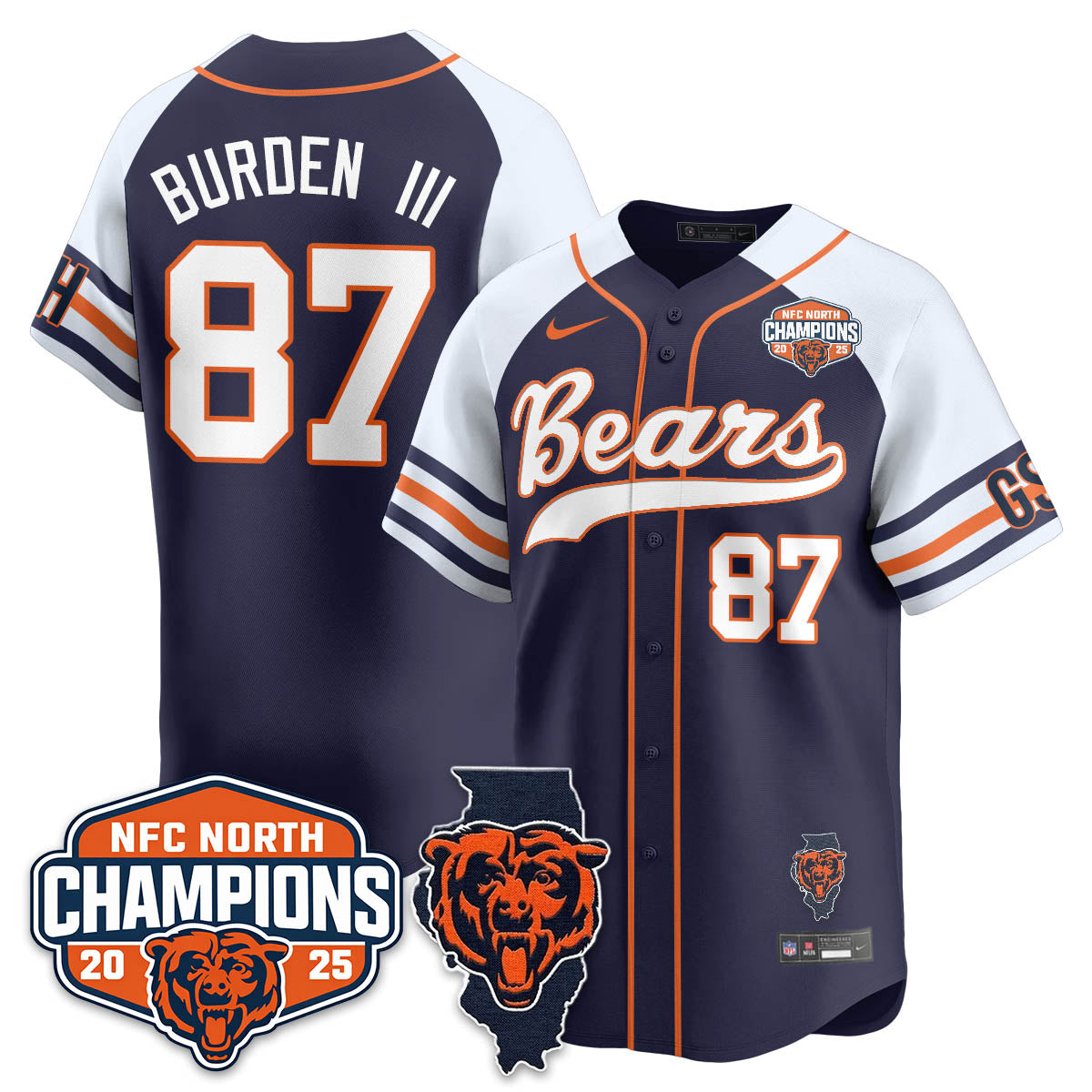 CHI  NFC North Division Champions Vapor Limited Baseball Jersey - Stitched