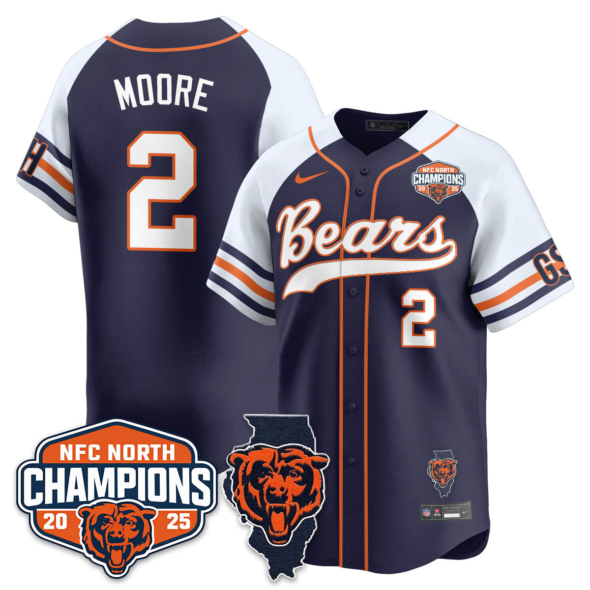 CHI  NFC North Division Champions Vapor Limited Baseball Jersey - Stitched