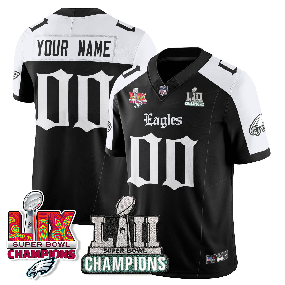 PHI 'Gothic Philly' LII-LIX Super Bowl Champions Vapor Limited Jersey - Stitched