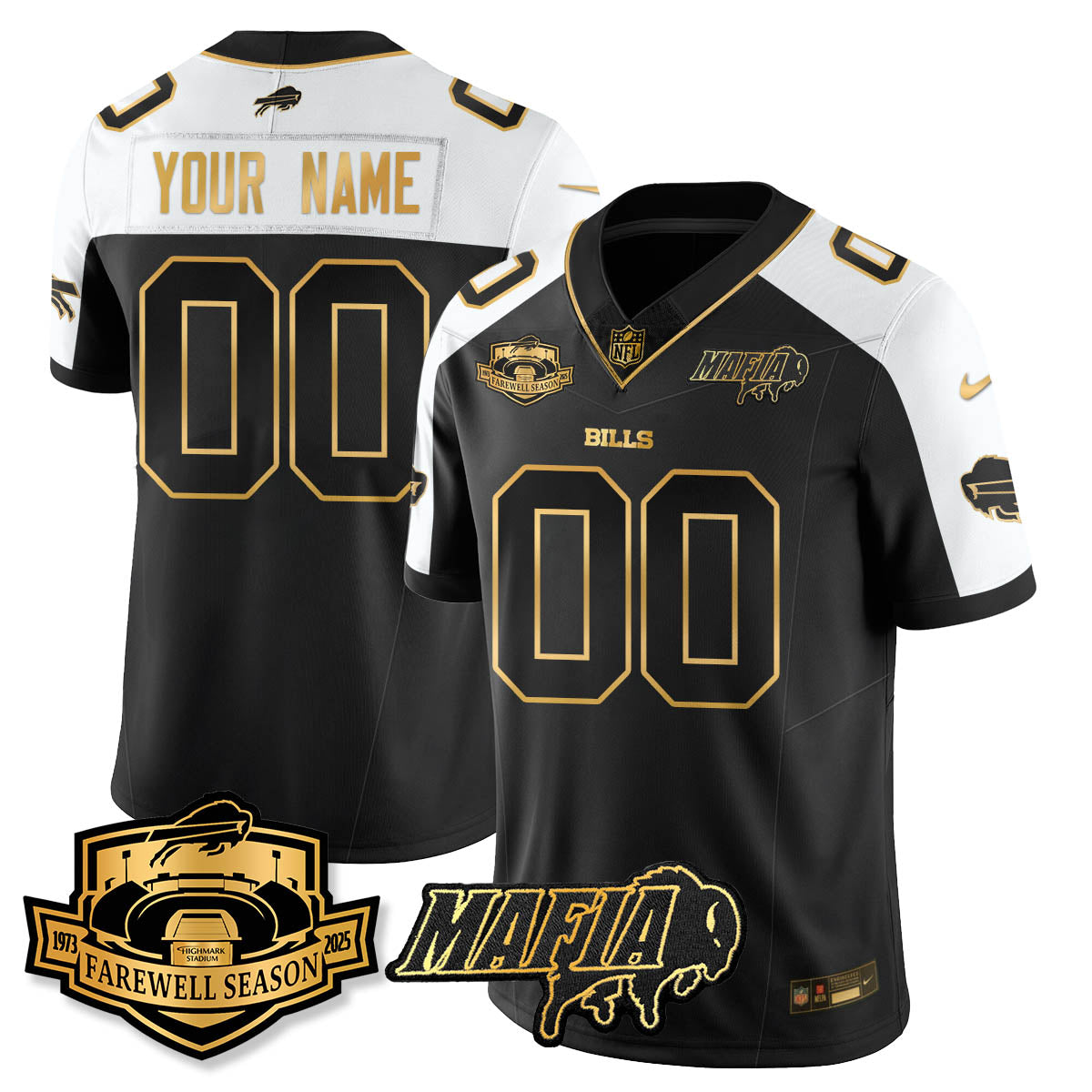 BUF 2025 Bills Mafia Patch Gold Vapor Limited Jersey - Stitched