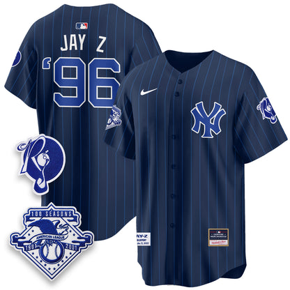 New York Yankees x Jay Z Edition Navy Pinstripe Jersey - Stitched